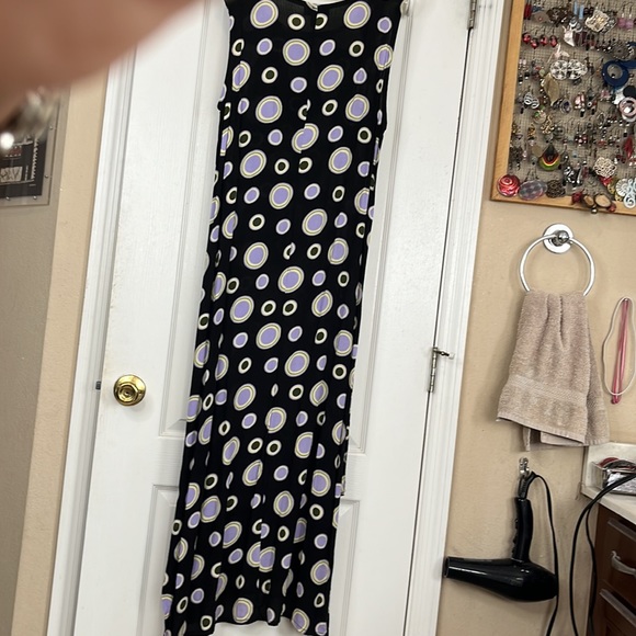 Long Black & Purple Polka Dot Sundress - SZ 9/10 - Picture 2 of 7